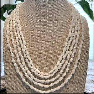 Vintage Beaded Milk Glass Multi Strand Necklace